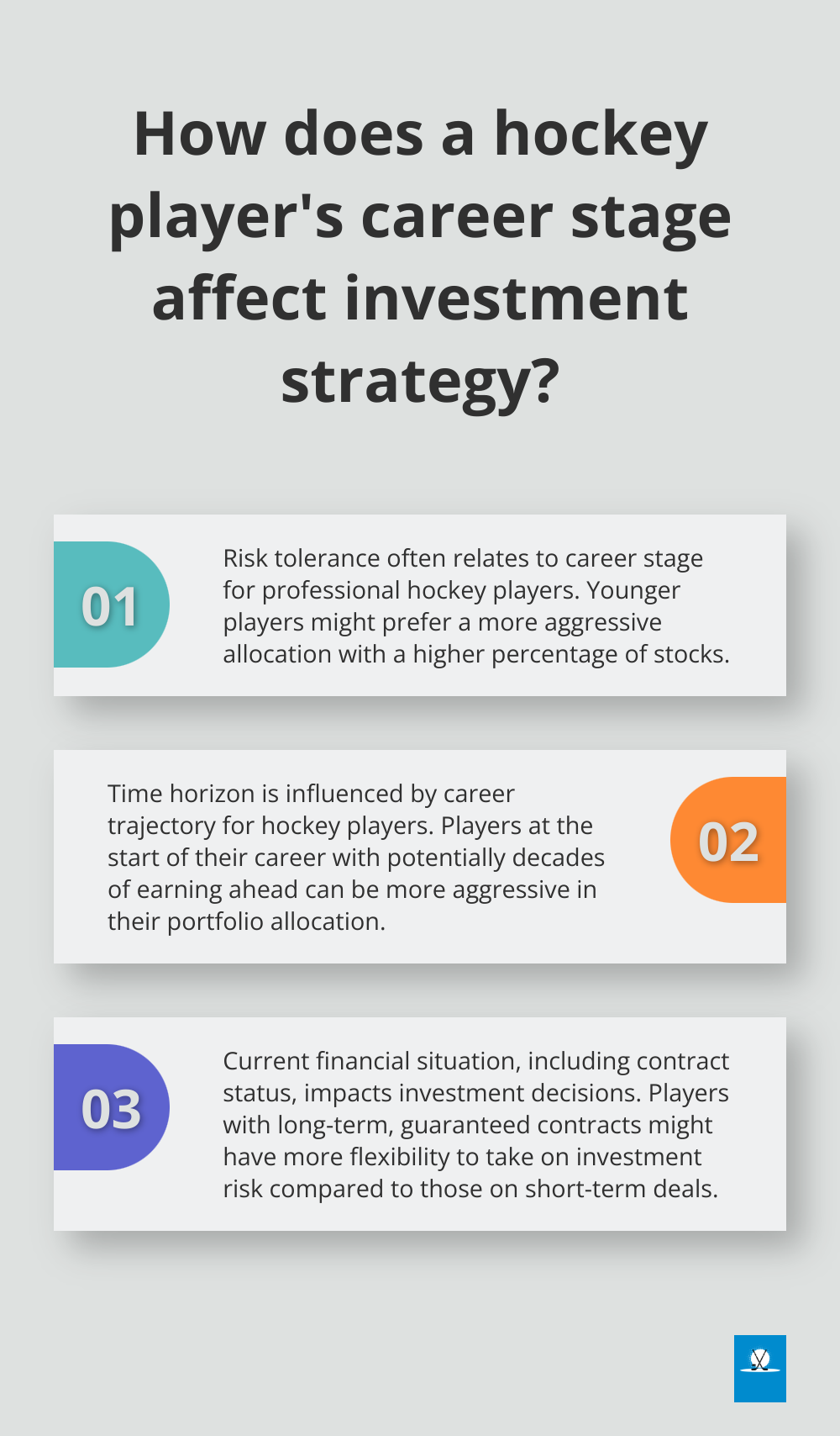 Infographic: How does a hockey player's career stage affect investment strategy? - when determining asset allocation and diversification you should mostly consider